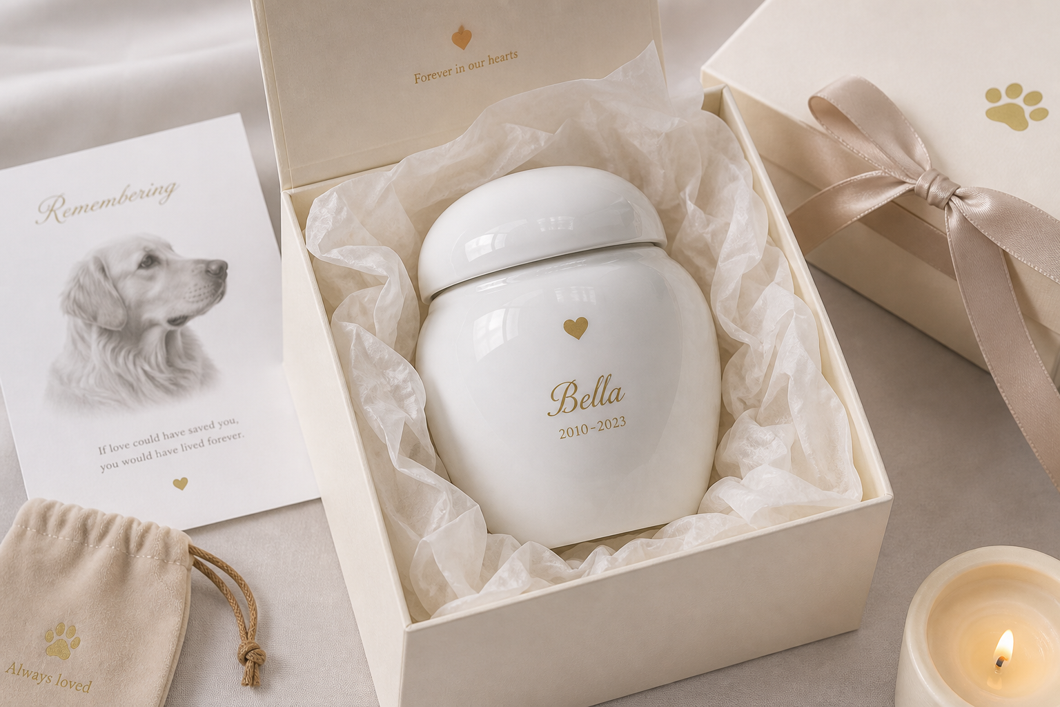 Lune Paws ceramic gift set urn